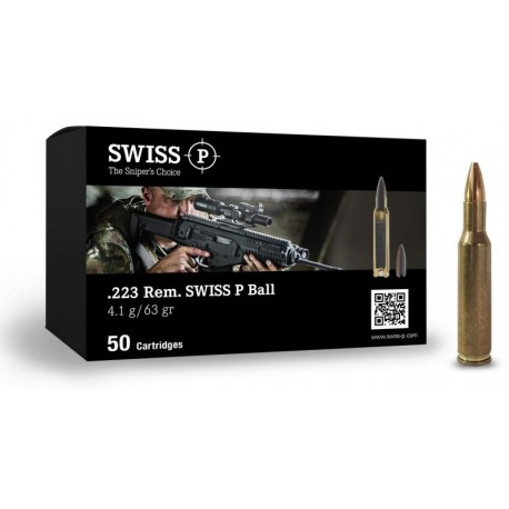 SWISS P .223REM 63GR 4.1G FMJ SX SANS PLOMB BOITE 50 CAISSE M2A1 1000 unités